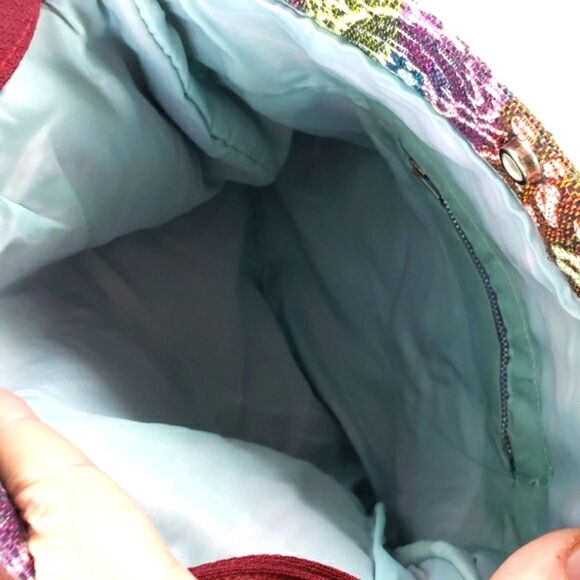 Women's Vintage Rainbow Paisley Red Material Zip Closure Crossbody - Picture 7 of 10